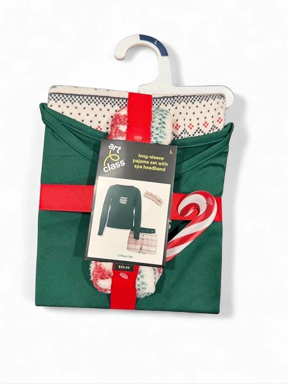 art class Long-Sleeve Pajama Set with Spa Headband Green & Red Large